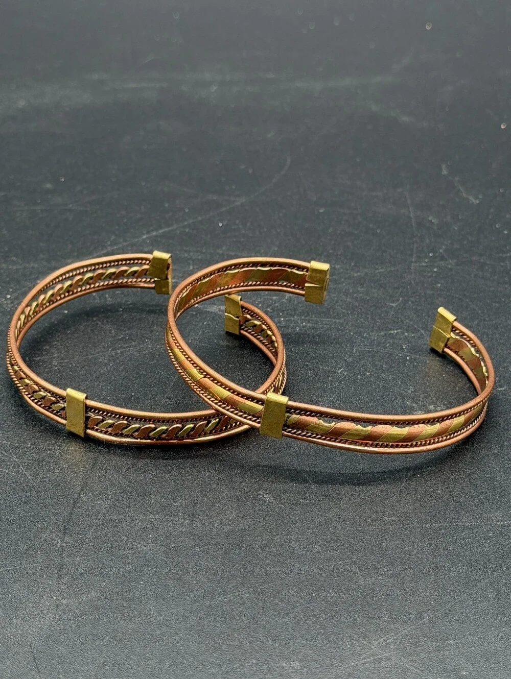 Gold-Tone Braided Copper Cuff Bracelets - Set of 2